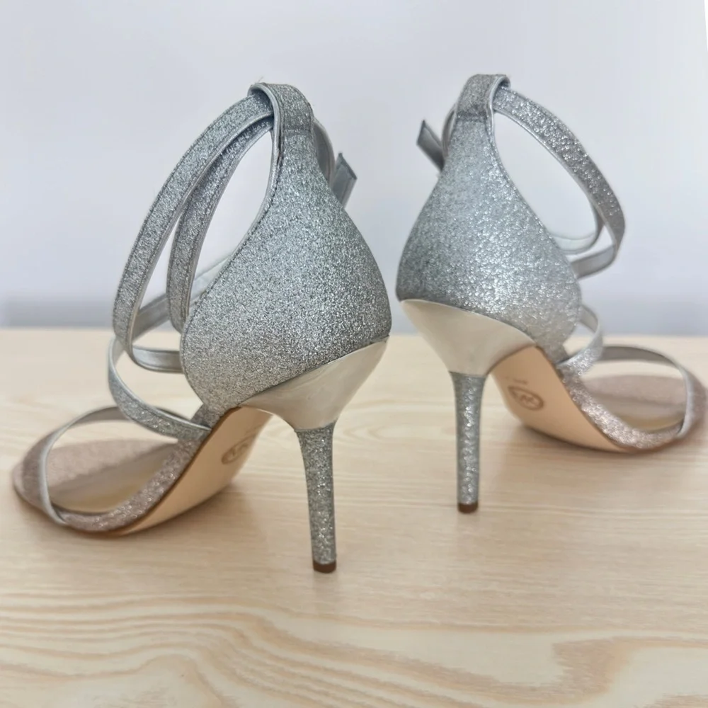 MICHAEL KORS Astrid 2-Tone Glitter Embellished Ankle Wrap Evening Sandal 37.5